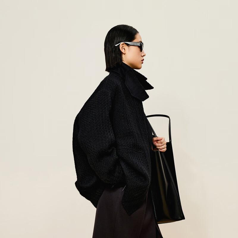 LESS 2024 Winter Lamb Wool Blend Loose Long Sleeve Woolen Jacket