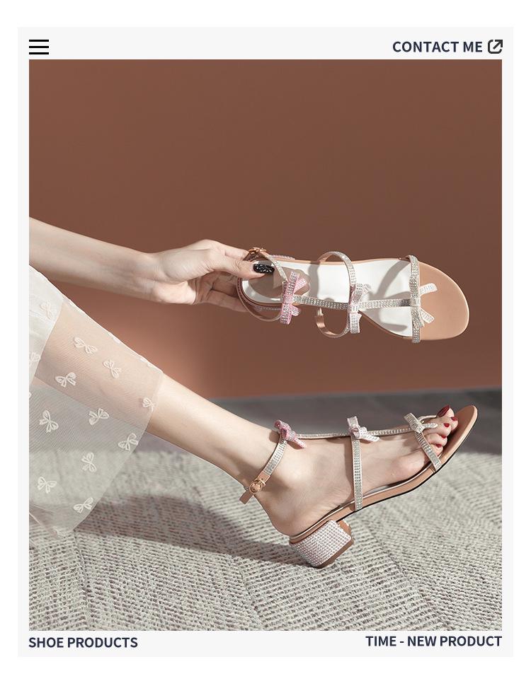 2023 Stylish Rhinestone Bowknot Ankle Strap High Heel Sandals for Women