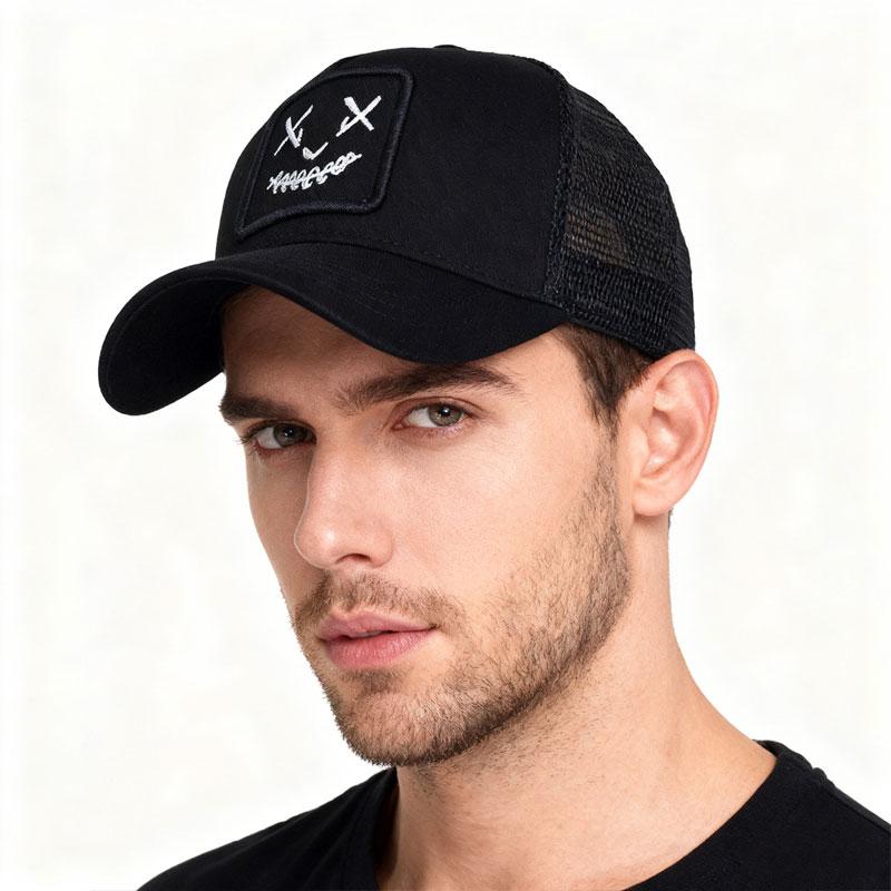 Smiley Face Embroidered Sun Protection Baseball Cap, Outdoor Running Mesh Visor Hat