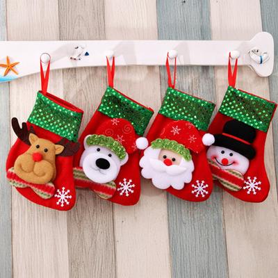 Mini vánoční punčocha 6 palců Malé vánoční punčochy s manžetou z třpytivých flitrů 3D sněhulák medvěd Santa Claus sob Závěsné ponožky na Vánoce