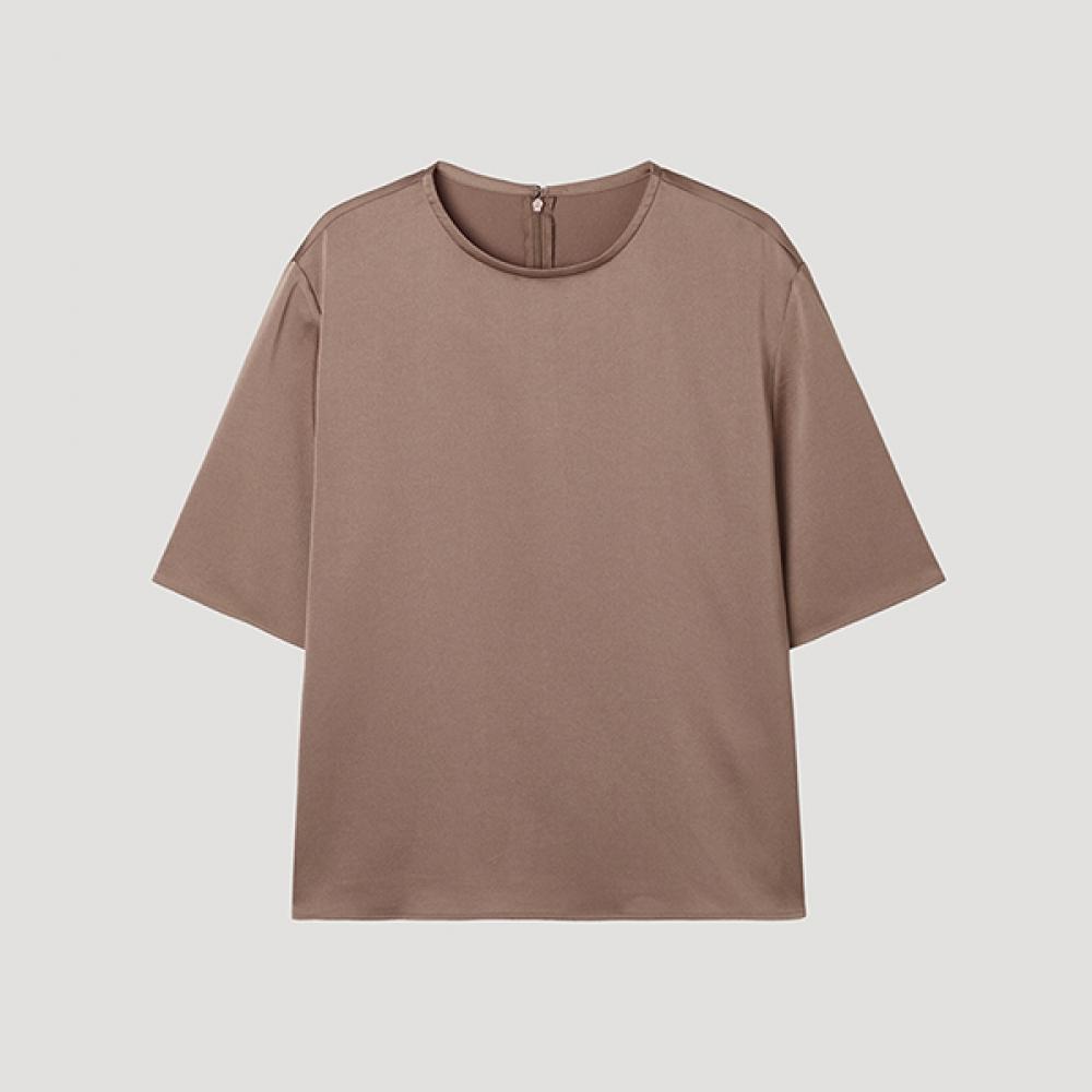 

Shesmiss Satin Textured Round Neck Blouse Swwblp22070 Br Braun/77