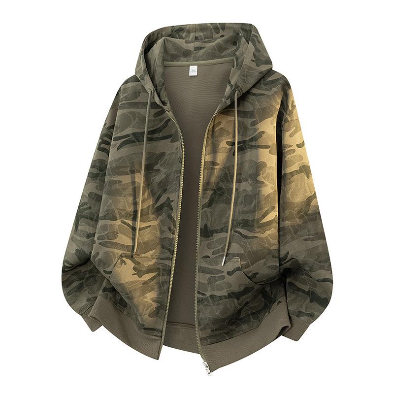Men's Autumn 2025 Camouflage Cardigan Hoodie Retro Baseball Zipper Jacket