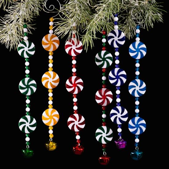 Yousheng Christmas Tree Pendant Red White Candy Cane Design Hanging Pendant with Bells Candy Bars Beads Christmas Party Decoration