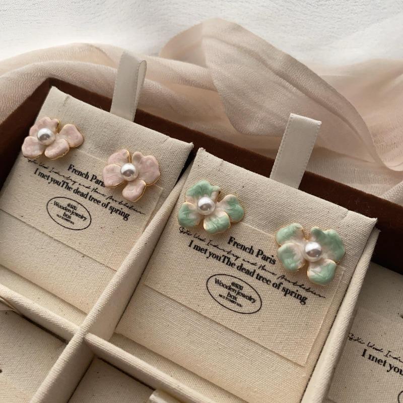 French Drop Glaze Flower Earrings Women'S Niche Design High-End Earrings Stud Earrings Unique Design Versatile Jewelry