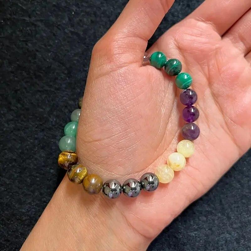 1Pc Beautiful Jade Fashion Style Natural Stone Tigers Eye Stone Multi Coloured Beaded Bracelets Men And Women Party Daily Gift