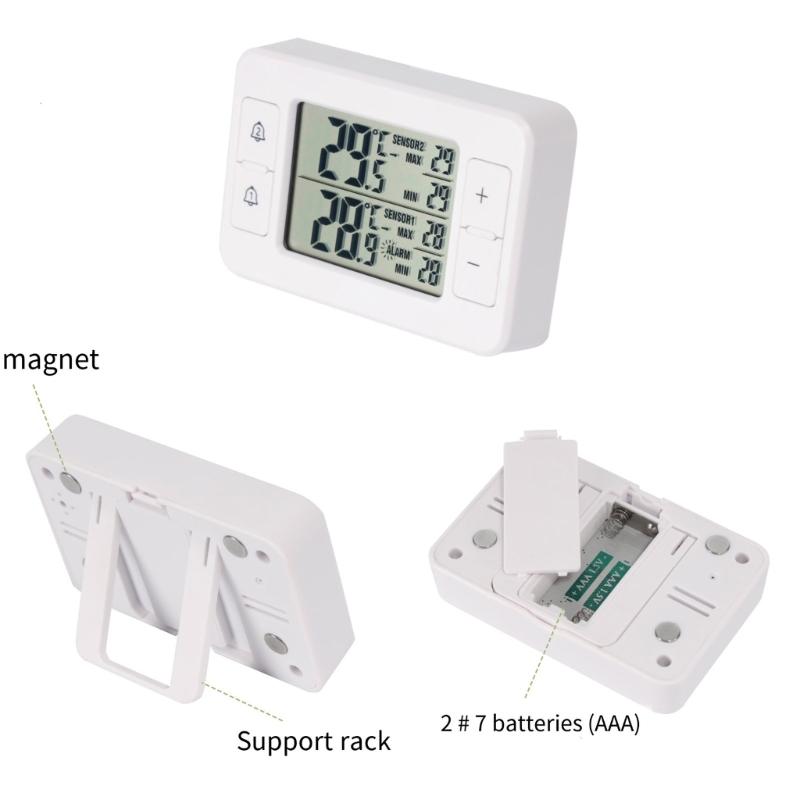 Double Sensoring Electronic Temperature Gauge with Clear Display & Alerts System Digital Thermometers for Fridge & Cold Storage
