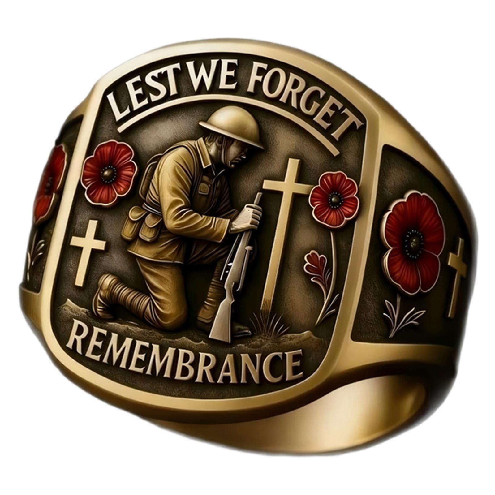 

Men s Memorial Ring 250th Anniversary Commemorative Military Tribute Stainless Steel Band Lest We Forget Remembrance Design one size білий