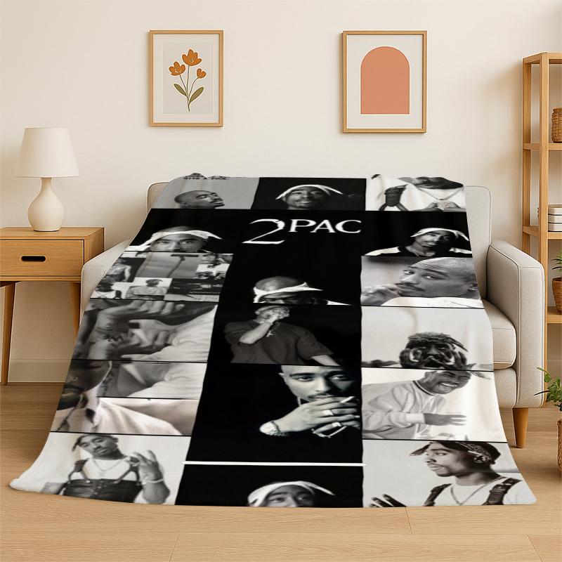 

Rapper Eminem Tupac 9pac Hip Hop Rap God Flannel Blanket Soft Warm Throw Blanket for Bedroom Living Room Bed Travel Picnic 75x90cm