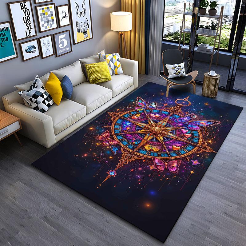 Colorful Compass with Butterflies suitable as a non-slip mat for the living room or bedroom sofa