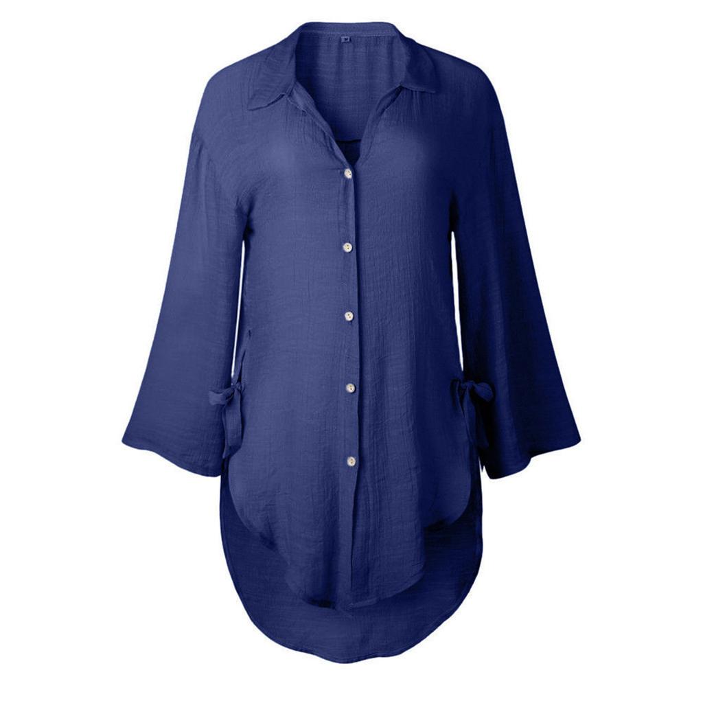 Camicia casual da donna con risvolto con bottoni e lacci Camicia a maniche lunghe annodata sul lato largo