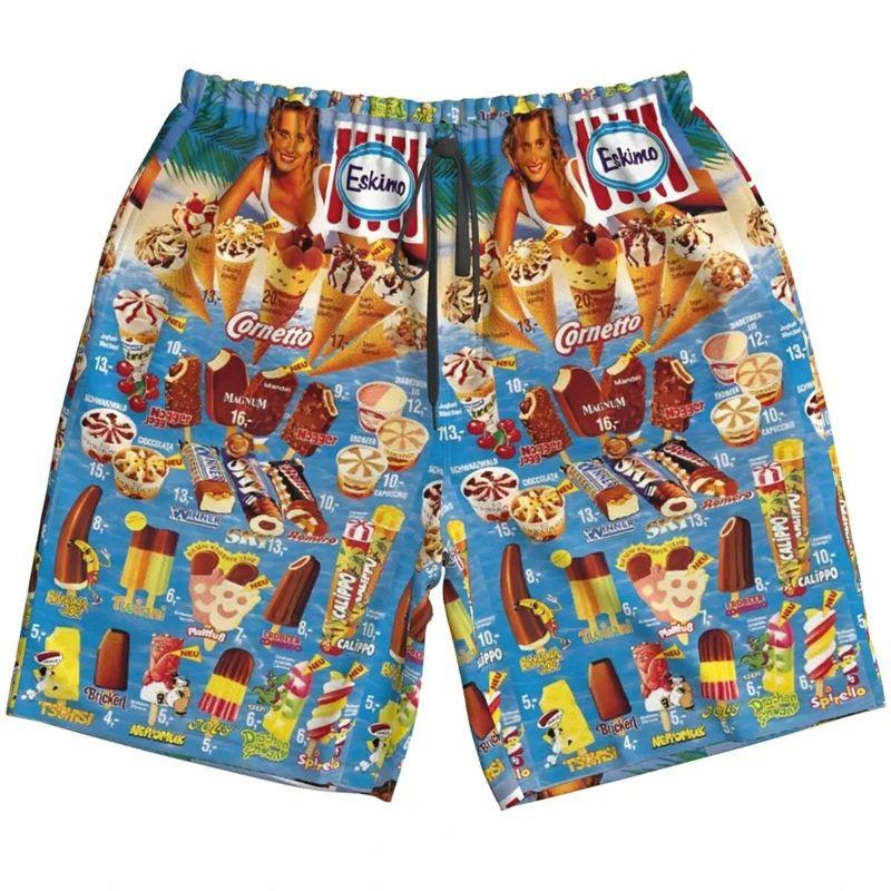 Drukowane 3D Zimne Lody Spodenki Plażowe Męskie Hawajski Wzór Lodów Krótkie Spodnie Letnie Codzienne Luźne Kąpielówki Streetwear