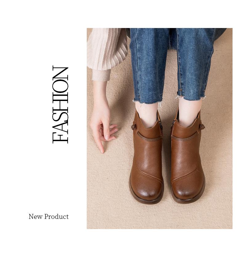 2024 Women's Winter Leather Short Boots: Warm, Non-Slip, Thickened Cotton for Middle-Aged & Elderly