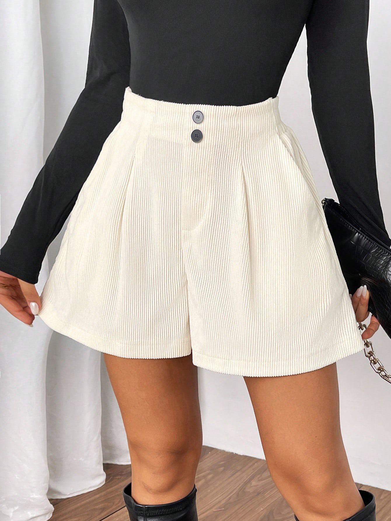 Women s Spring/Fall High-Waisted Slimming Corduroy Bootcut Pants and Wide-Leg Shorts M белый