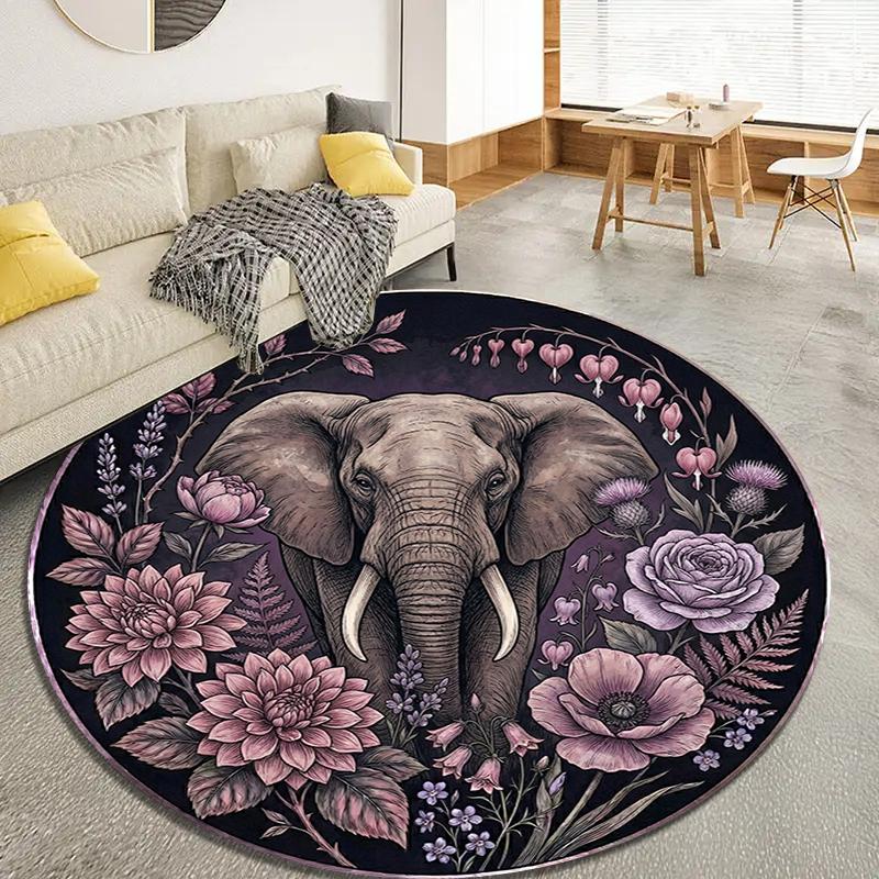 Elephant Decoration Round Area Rug,Carpet Rug for Living Room Bedroom Sofa Playroom Decor,Non-slip Floor Mat98