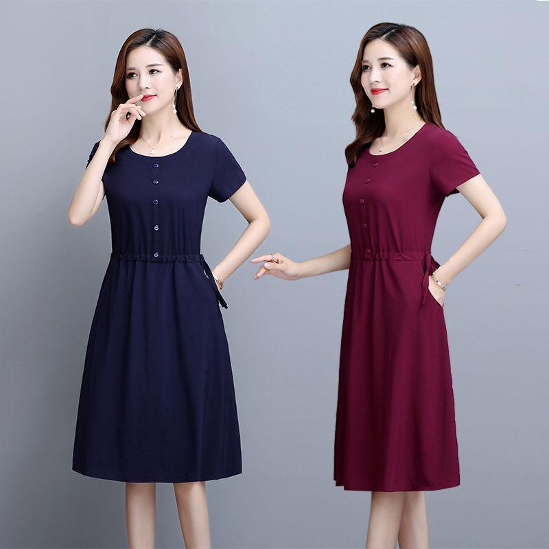 Office Lady Fashion Women Solid Midi Dress Summer New Tunics Slim Elegant Temperament Koreon Female Short Sleeve Casual Sundress