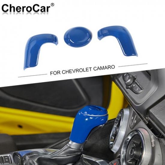 3x Синяя накладка-декор на ручку переключения передач для Chevrolet Camaro 2016+