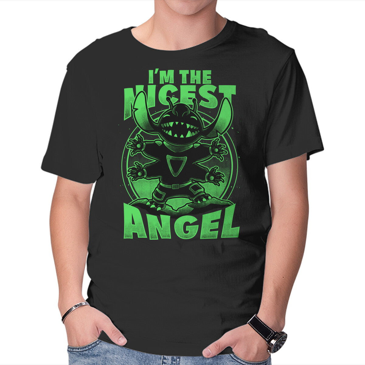 Unisex Crew Neck T-Shirt Cute Alien Nice Angel Graphic Short Sleeve Casual Tee XS
