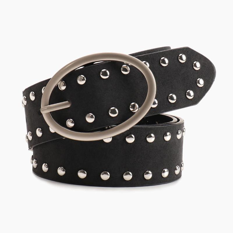 Faux Streetwear Women Leather Rivets Belt With Alloy Metal Buckle For Use Daily