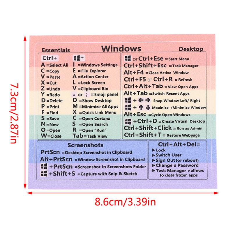 Windows Pc Reference Keyboard Shortcut Sticker Adhesive For Pc Laptop Desktop Rainbow Cheat Sheet Sticker