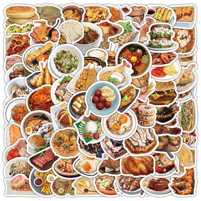 Set di Adesivi Alimentari Realistici (60/100 Fogli) – Decalcomanie Impermeabili per Snack Gourmet per Decorazione Ricette Fai-da-Te