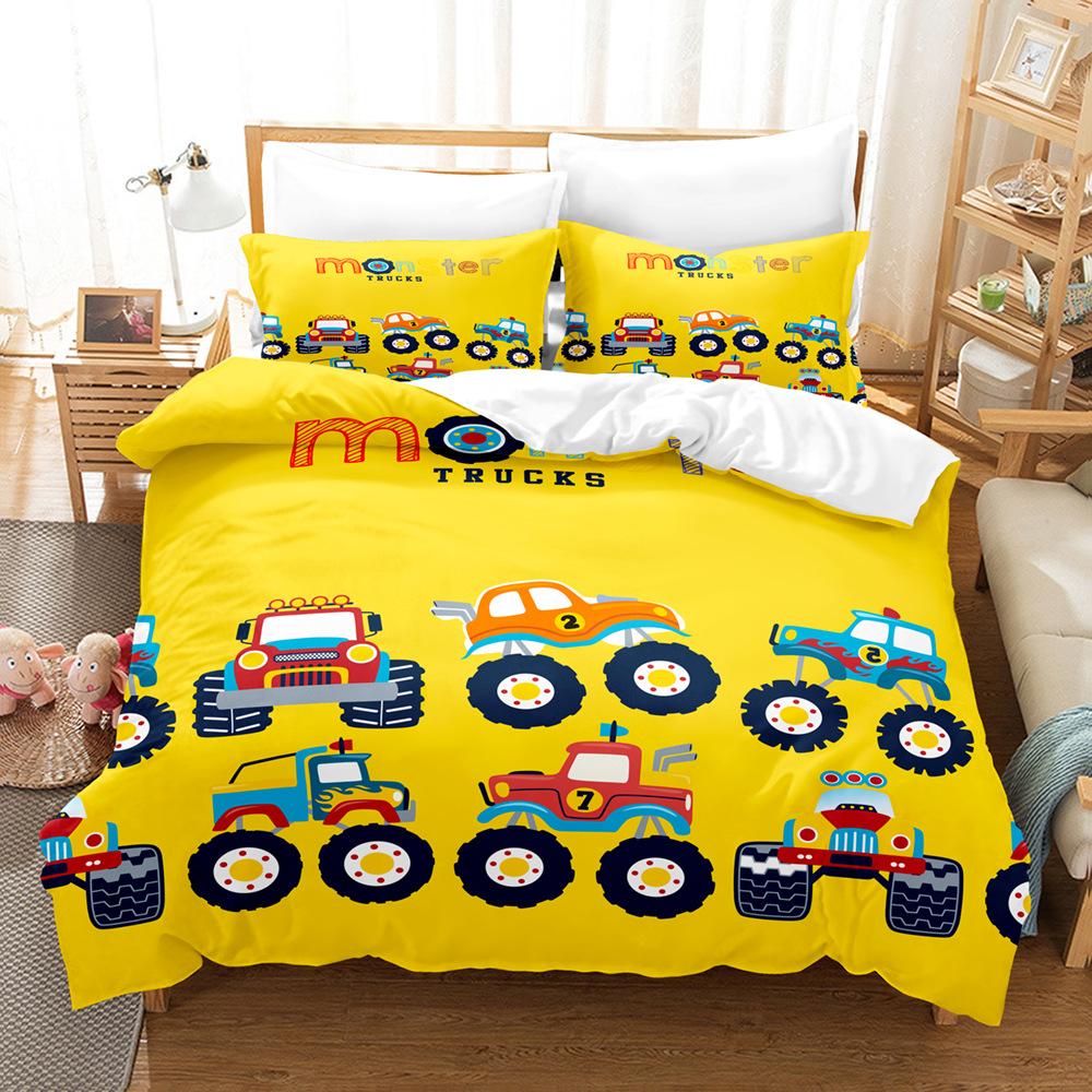 3D Children's Toy Car Series Bedding Set Children's Room Duvet Cover and Pillow Case Full Size Quick Drying Home Decoration for Boys' Room