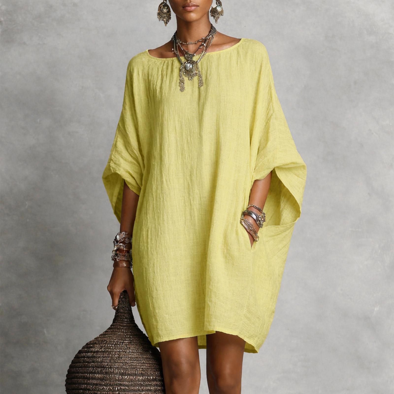 

Ladies Casual And Fashionable Cotton And Linen Dress XL жовтий