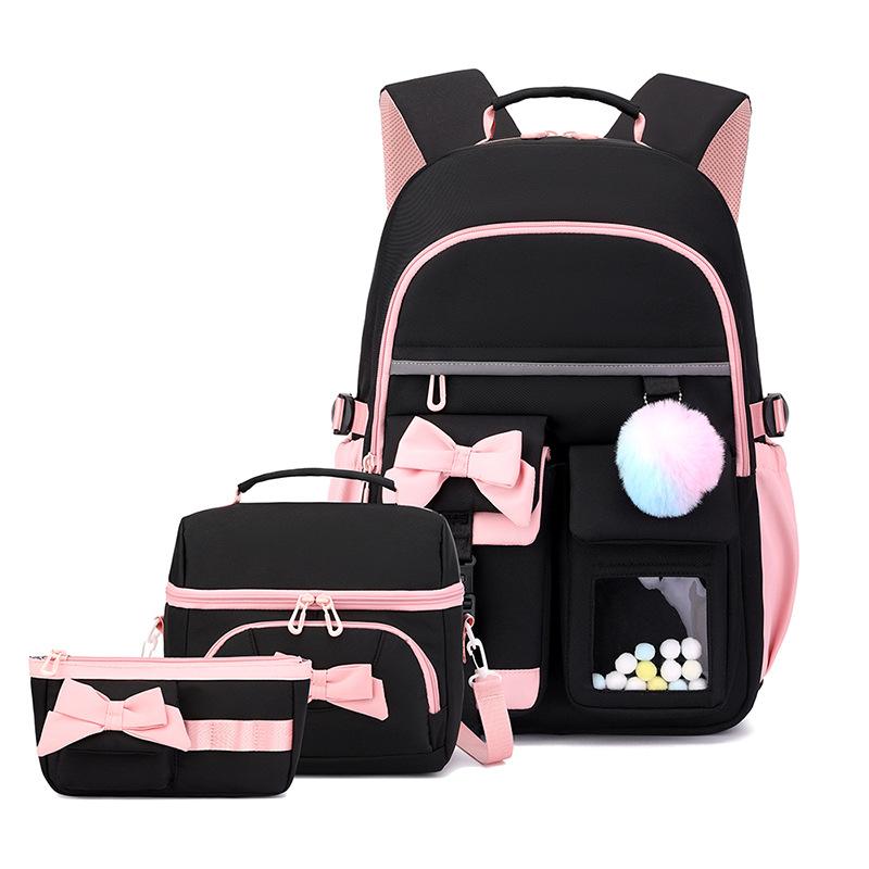 New 3pcs Lightweight Portable Primary School Bags Cute Cartoon Bow Book Bags for Grades 1-6 Large Capacity Pupil Double Shoulder Bag Student Backpacks