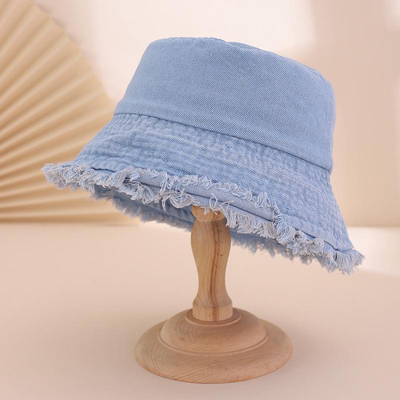 New Japanese-style washed denim solid color fringed fisherman's hat, fashionable, casual and versatile basin hat