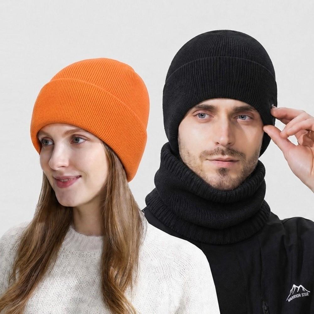 Stretch Knitted Knitted Beanies Solid Color Pullover Hat Neck Warmer  Outdoor Cycling Skiing