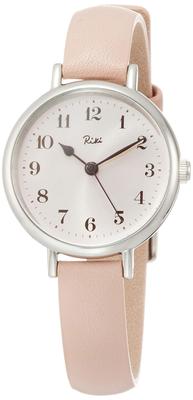 RIKI Uhr mit arabischen Ziffern, blassrosa gewölbtem Hardlexglas, Kalbslederarmband in Pfirsichblütenfarbe, Zifferblatt, Armband, AKQK447, Damen