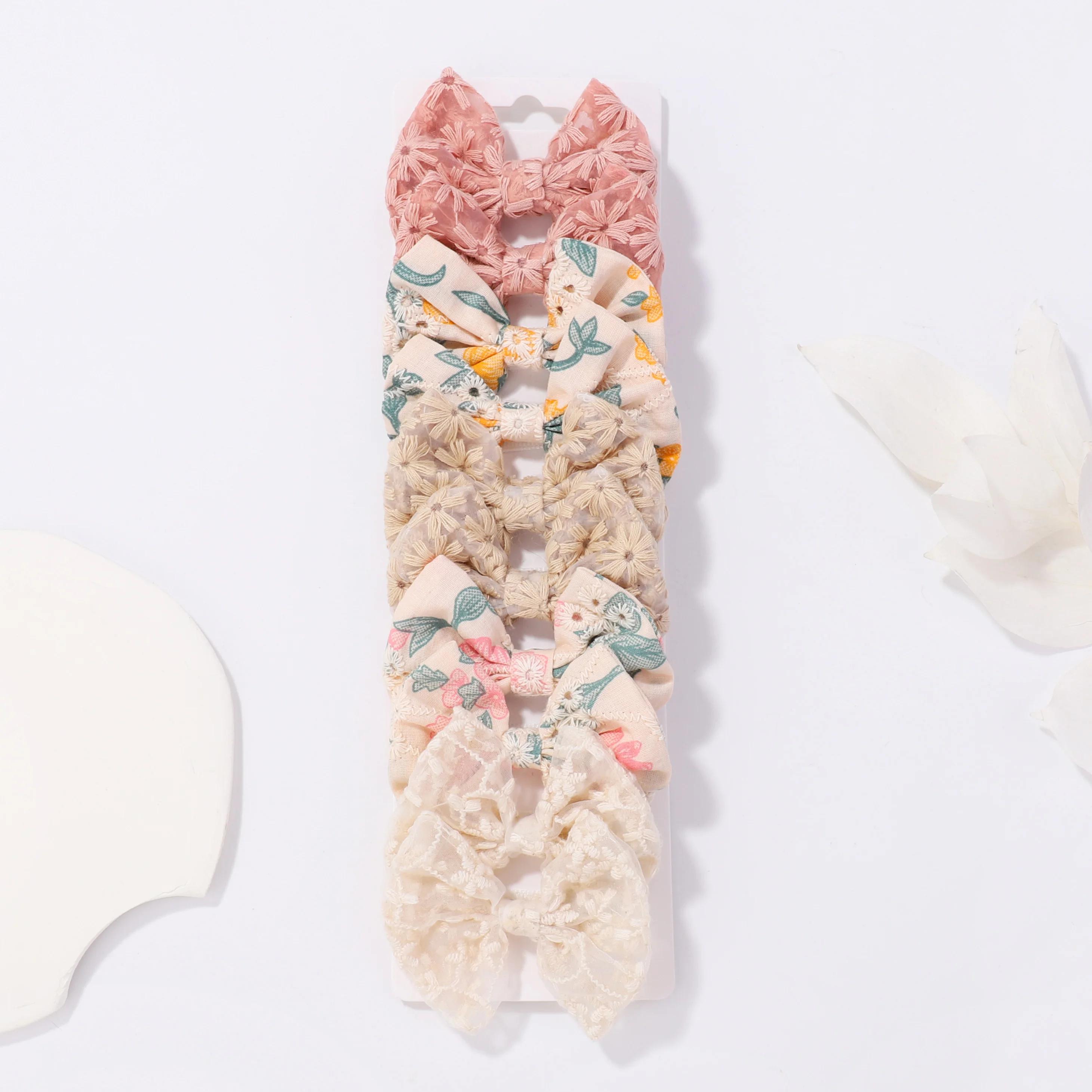 

10pcs/set Sweet Flower Print Bowknot Hair Clips for Baby Girls Cute Cotton Bows Hairpins Barrettes Headwear Kid Hair Accessories