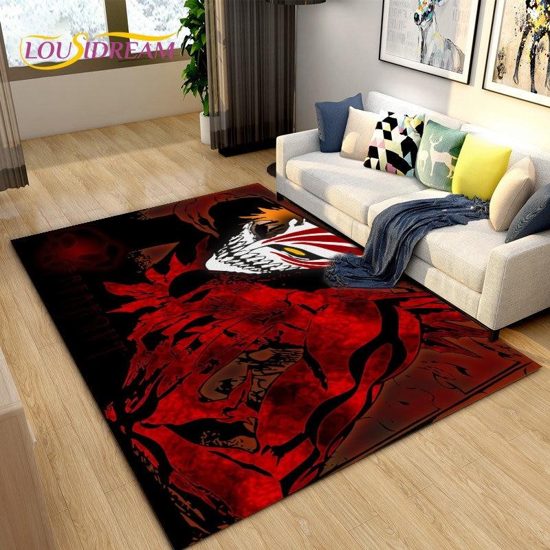 Bleach Japan Anime Cartoon Area Tapete Grande, Tapete de Carpete para Sala de Estar Quarto Sofá Capacho Decoração, Tapete de Piso Antiderrapante para Brincar de Criança