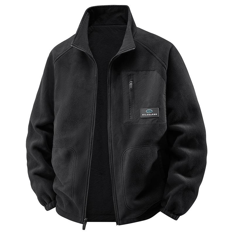 

Бархатная теплая флисовая куртка мужская уличная двусторонняя универсальная куртка со стойкой L чёрный