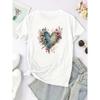 Floral Heart Graphic Women's Fashion Casual Sports T-Shirt Top, Short Sleeve, Round Neck, Leisure Style