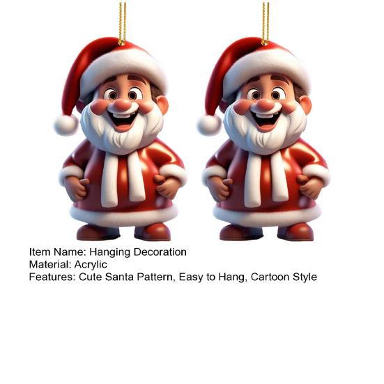Santa Claus Decoration 2D Acrylic Hanging Ornament Cartoon Santa Christmas Tree Decoration for Mantel Wall Window Decor