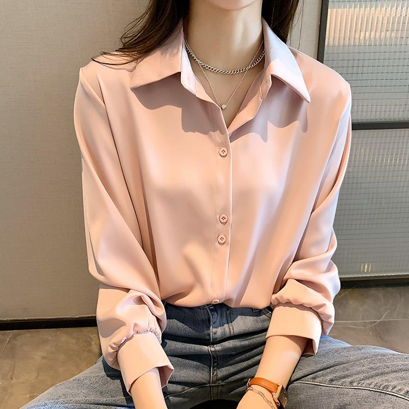 Women Shirts Casual Chiffon Shirt Office Lady Fashion Female Long Sleeve Loose Solid Blouse Tops