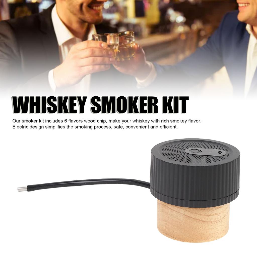 Electric Whiskey Smoker Kit with 6 Wood Chips Cocktail Smoker Infuser Rechargeable Food Drink Smoker Kit for Men Dad