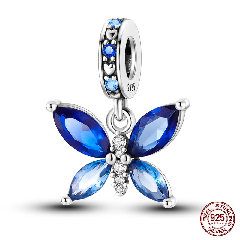 100% Copper Butterfly Flower Blue Zircon Charms Beads Fit Qikaola Original Bracelets Exquisite Diy Jewelry Gift