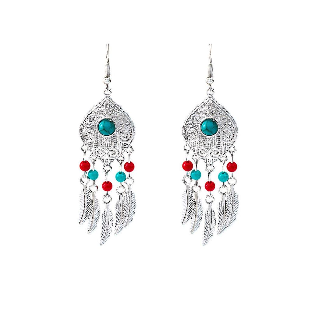 Bohemian Ethnic Tassel Earrings In Miao Silver with Turquoise