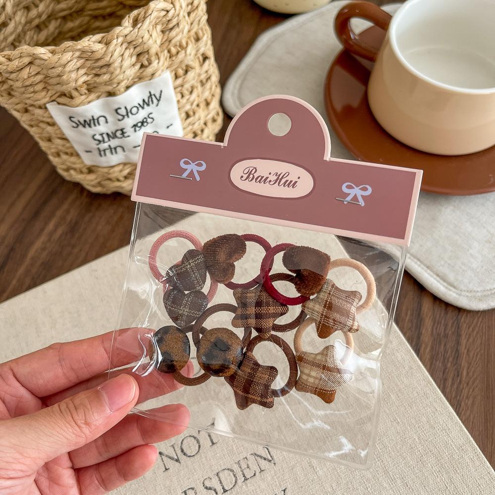 

10 Pcs/Pack New Kids Love Plaid Round Bean Hair Band Rubber Band Basic High Elastic Rubber Band Children s Simple Hair Rope