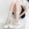 Korean Style Lace Bowknot Fishnet Calf Socks - Thin Hollow Garter Scrunch for Women