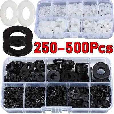 250-500Pcs Black and White Nylon Gasket Box, Plastic Gasket Nylon Gasket Set Insulating Gasket