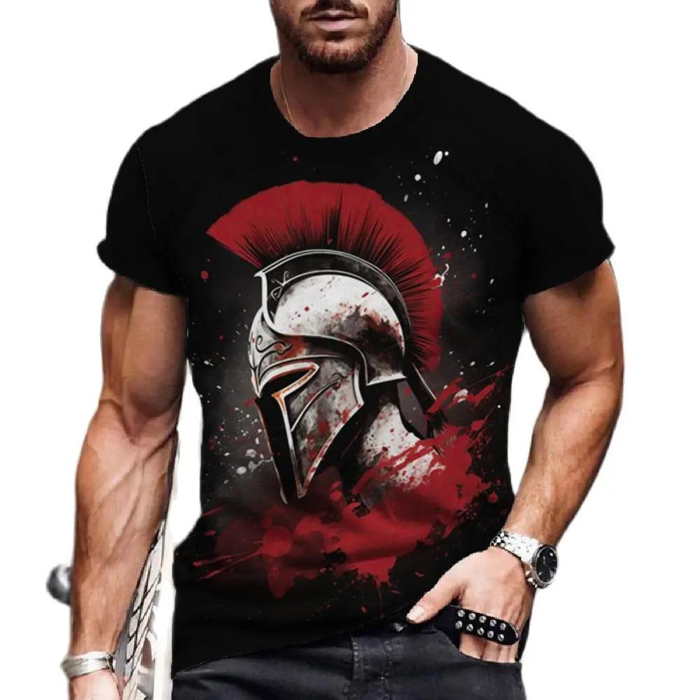 Spartan Knight Vintage Men Short Sleeve Tshirt 3d Printing Graphic Daily Street Summer Oversized Tops Male T Shirts