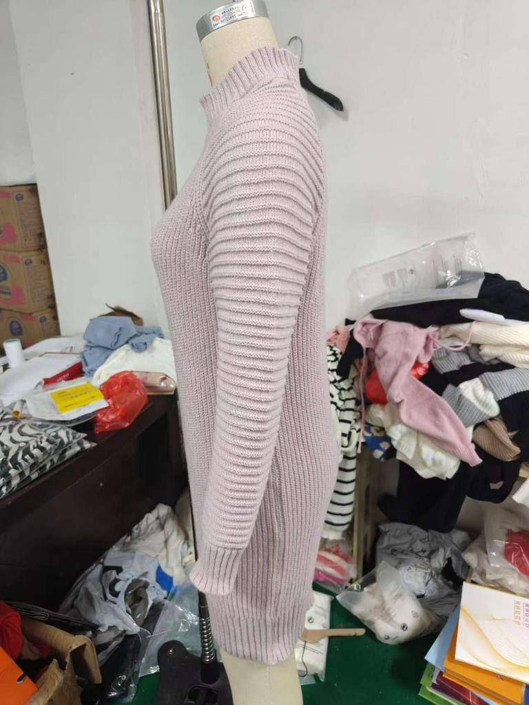 2024 Höst/Vinter Höghalsad Tröjklänning: Damstickad med lång ärm i europeisk och amerikansk stil