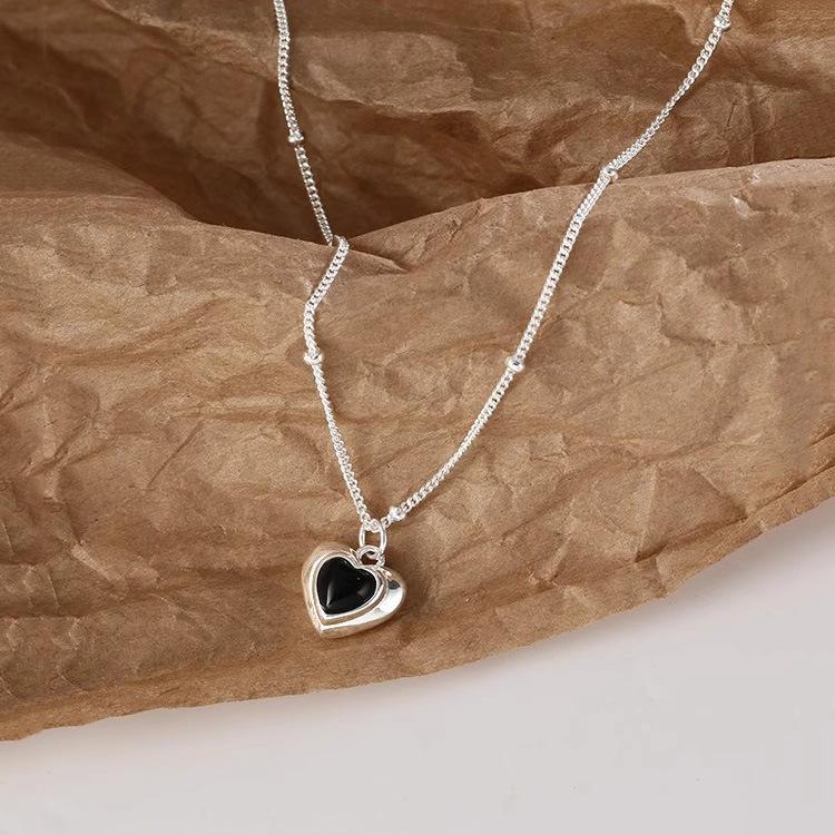 

Ожерелье Love из чистого серебра S925 с черным агатом, женское