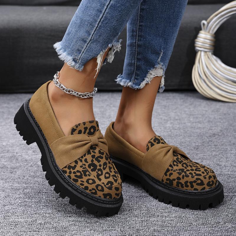 Fashion Fashion Leopard Suede Loafers Women 2025 Autumn Round Toe Medium Heel Slip On Pumps Comfort Soft Sole Wedge Heel Office Pumps