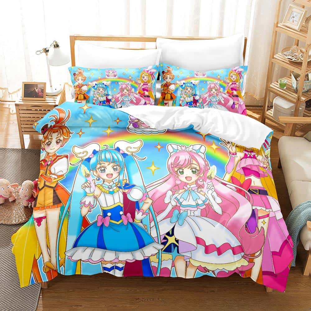 3D Kawaii Anime Hirogaru Sky! Pretty Cure Bedding Set Single Twin Full Queen King Size Bed Set Adult Kid Bedroom Duvetcover Sets