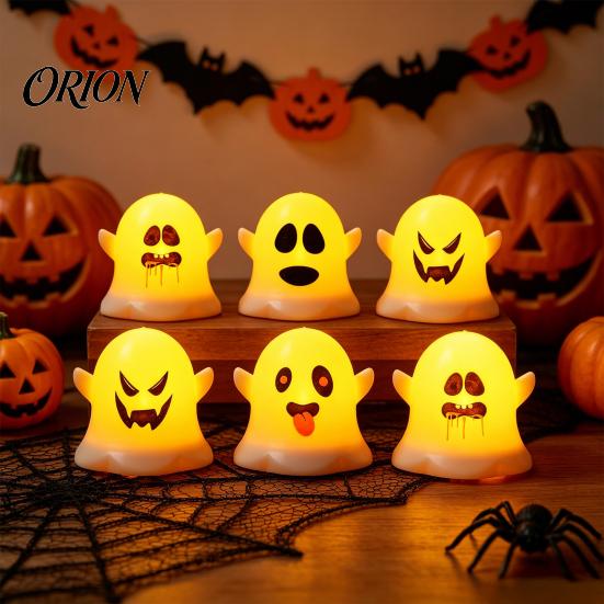 Small Ghost Figurine Light 6 Pcs Decorative Light, LED Color Changing Warm Flameless Battery-Operated Kids Room Halloween Decoration Mini Spirit Night