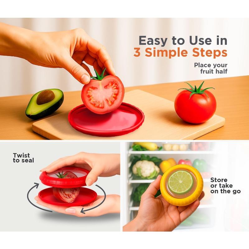 1pc/4pc Fruit Preservation Box Film Food Box Red, Green, Orange Yellow Sealed Breeder Avocado Tomato Onion Lemon