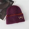 New autumn and winter women's bow knitted hat big head circumference thickened warm ear protector wool hat shows small face cold hat